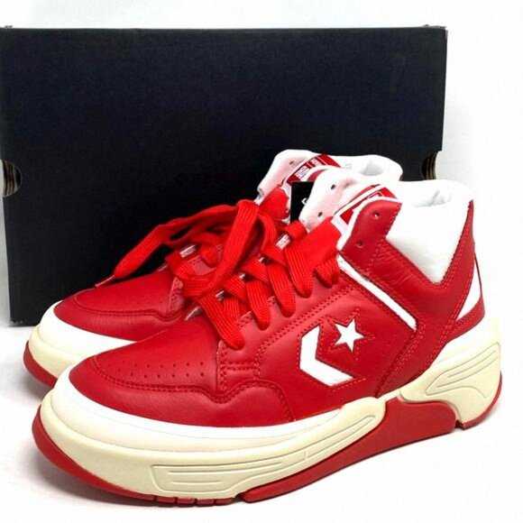 Converse Weapon CX Varsity Leather Shoes Women's Red 172355C Sneakers Mid White - Picture 2 of 12
